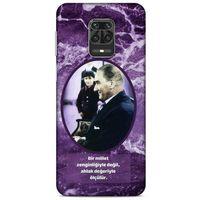 Xiaomi Redmi Note 9S Kılıf Atatürk (10) Full Koruma Kılıfı Mor