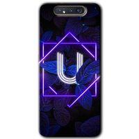 Galaxy A80 Kılıf HD Desen Baskılı Arka Kapak - Dark Neon Yaprak U Harfi + Kırılmaz Cam