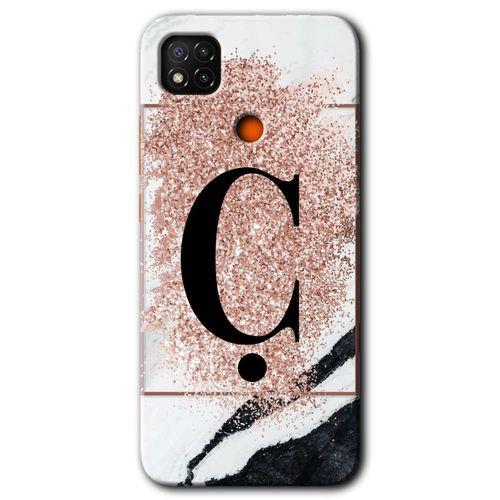 Xiaomi Redmi 9c Kılıf Baskılı Kapak - Pembe Mermer Desenli Ç Harfi + 5D Tam Kaplayan Cam