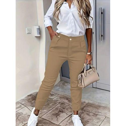 Kadın Yüksek Bel önden Düğmeli Cepli Bilek Lastik Detay Atlas Pantolon