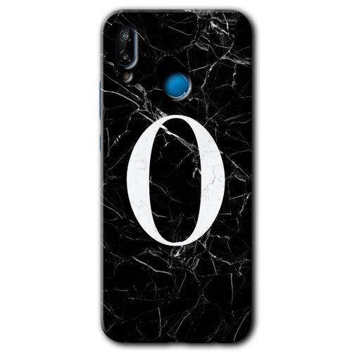 Huawei P20 Lite Kılıf HD Desen Baskılı Arka Kapak - Siyah Mermer Desenli O Harfi + Kırılmaz Cam