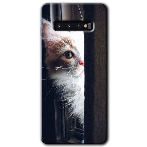 Potkal Hediye Fabrikası Samsung Galaxy S10 Kılıf HD Desen Baskılı Arka Kapak - Kedi Bakışı
