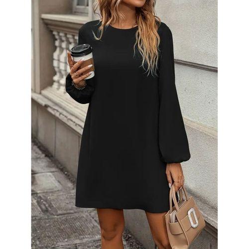Kadın Uzun Kollu Yuvarlak Yaka Mini Ithal Krep Elbise