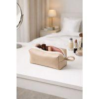 Deri Makyaj Kozmetik Çantası Seyahat Tipi Çanta Organizer Bej