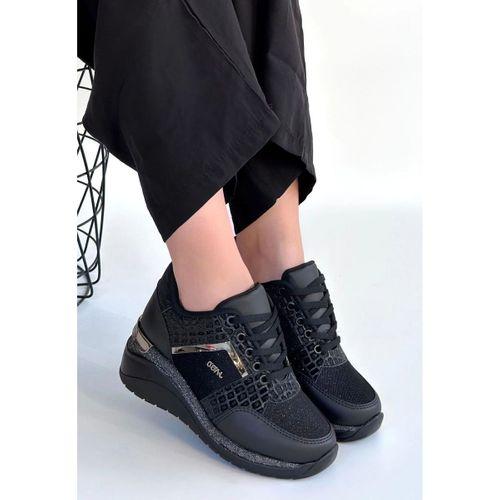 Geja Siyah Cilt Bağcıklı Spor Ayakkabı