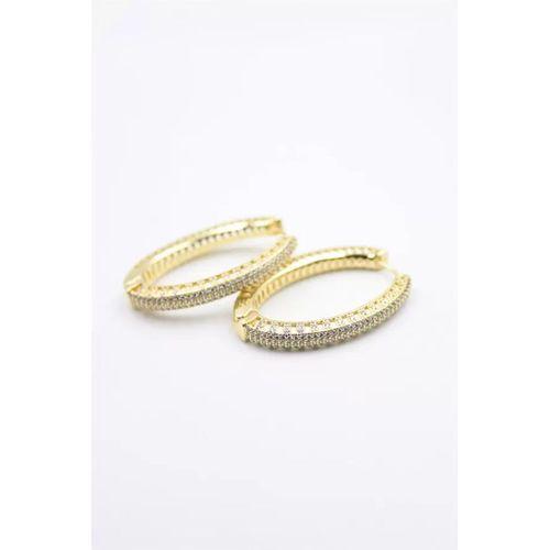 Taşlı Halka Küpe - Altın