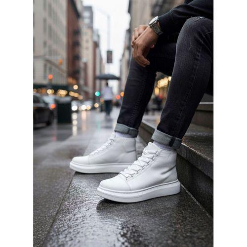 BA0713 Bağcıklı Beyaz Yüksek Taban Erkek Tarz Spor Bot