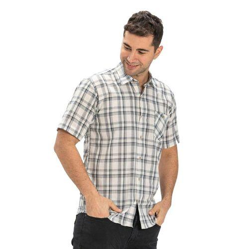 Büyük Beden Kısa Kol Şile Bezi Tek Cepli Erkek Yazlık Gömlek Siyah Ekose 3062