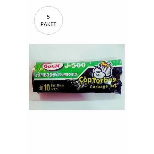 J-500 Jumbo Boy Çöp Torbası 80 x 110 cm 10 Lu Rulo x 5 Paket = 50 Adet (Siyah)