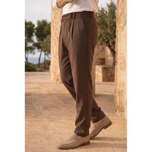 Forner Regular Fit Beli Lastikli Kemer Detaylı Erkek Kumaş Pantolon - Kahve