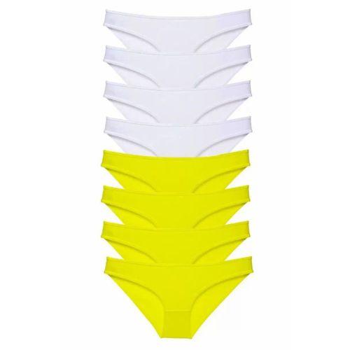 8 adet Süper Eko Set Likralı Kadın Slip Külot Sarı Beyaz