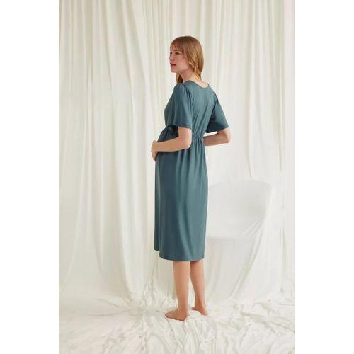 Dantelli Önü Düğmeli Hamile Lohusa Viskon Gecelik