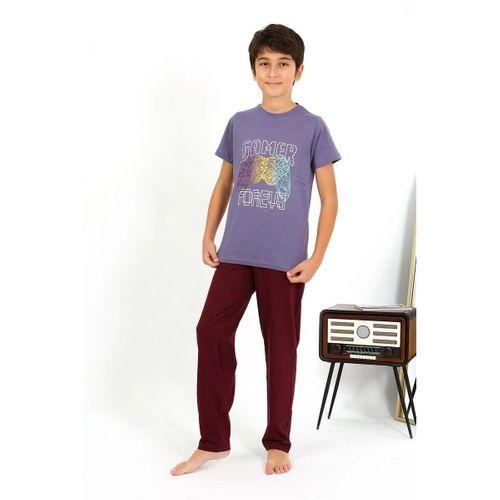 Erkek Çocuk Kısa Kol Penye Pijama Takım Mor