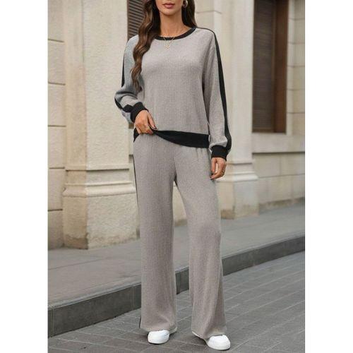 Kadın Uzun Kollu Bisiklet Yaka şardonlu Kaşkorse Bluz Ve Pantolon Ikili Takım