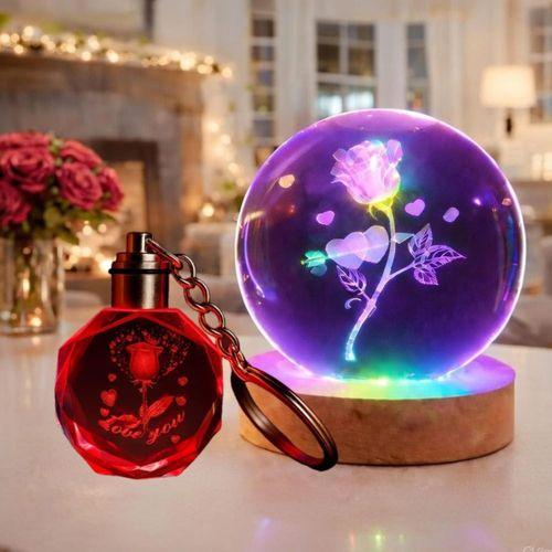 I Love You Tasarım Işıklı Cam Küre Ve Anahtarlık Seti