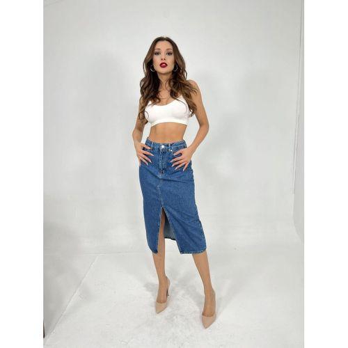 6478 DENİM MIDI SLIT SKIRT-MAVİ