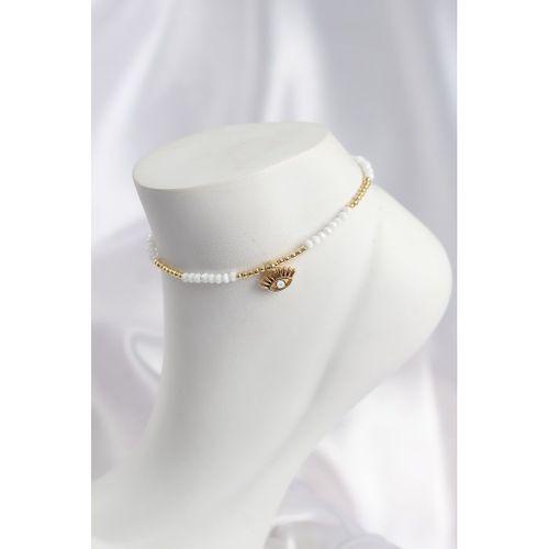 Beyaz Renk Boncuklu Nazarlı Göz Figürlü Halhal