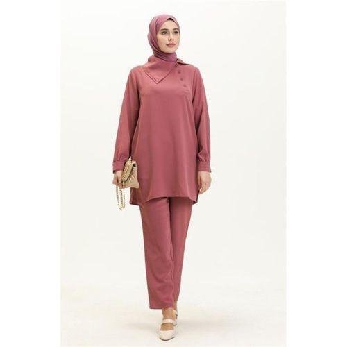 Mucize Yaka Detaylı Tunik Pantolon Sade Basic İkili Takım - 70038.101 - Gül Kurusu