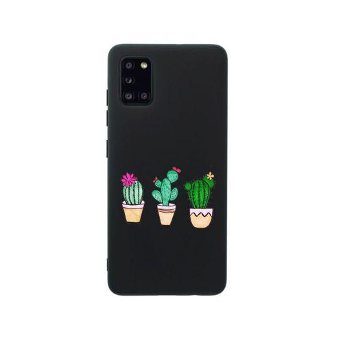 Samsung A31 Üçlü Kaktüs Desenli Premium Silikonlu Siyah Telefon Kılıfı