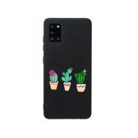 Samsung A31 Üçlü Kaktüs Desenli Premium Silikonlu Siyah Telefon Kılıfı