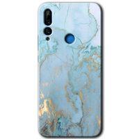 Huawei Y9 Prime 2019 Kılıf Kapak - Mavi Gold Mermer +Hayalet Ekran Yandan Gözükmez