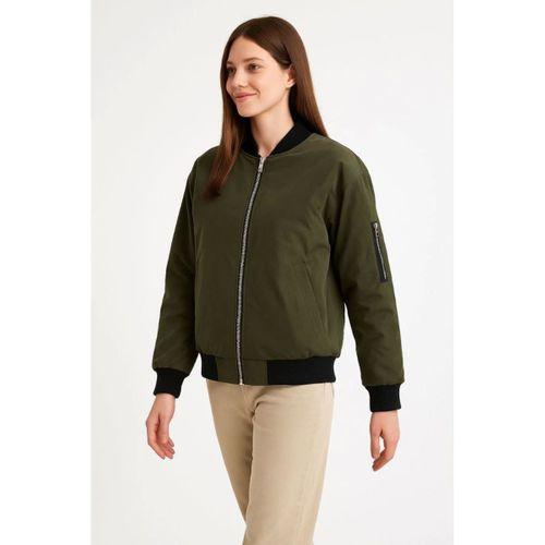 Içi Astarlı Fermuarlı Bomber Mont Ceket - Haki