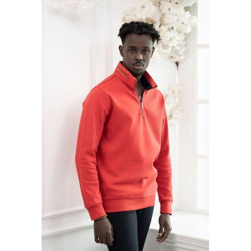 Regular Fit Biyeli Fermuarlı Dik Yaka Armürlü Pamuklu Sweatshirt