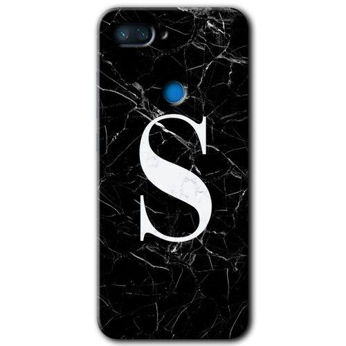 Xiaomi Mi 8 Lite Kılıf HD Desen Baskılı Arka Kapak - Siyah Mermer Desenli S Harfi + Kırılmaz Cam