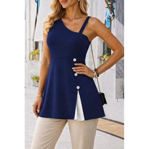 Kadın Tek Omuzdan Askılı şerit Detaylı Düğmeli Viskon Bluz