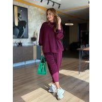 Kadın Uzun Kollu Bisiklet Yaka Viskon Iki Iplik Mor Bluz Ve Pantolon Ikili Takım