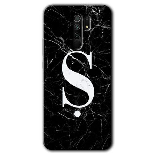 Xiaomi Redmi 9 Kılıf Baskılı Kapak - Siyah Mermer Desenli Ş Harfi + 5D Tam Kaplayan Cam