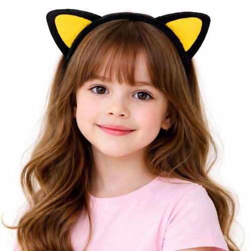 Peluş Kedi Kulak Taç Sarı Siyah – Çocuk Parti &amp; Kostüm Tacı