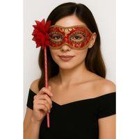 Lüks Taşlı Saplı Maskeli Balo Maskesi Kırmızı Renk 35 cm (3748)