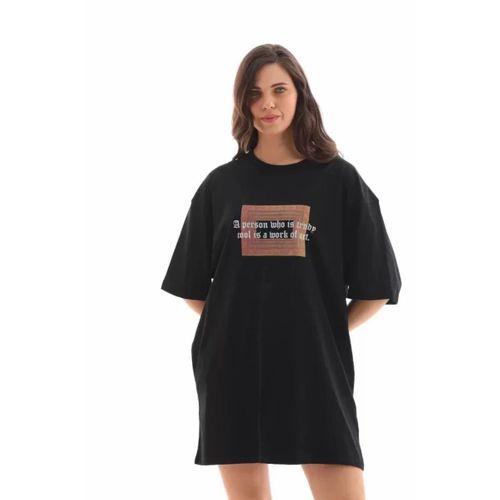 Pilelistore Unisex Bisiklet Yaka Baskılı Oversize T-Shirt - Siyah