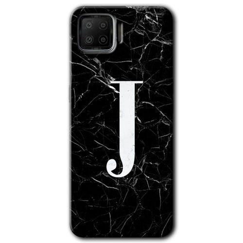 MRCİLETİSİM Oppo A73 Kılıf Baskılı Kapak - Siyah Mermer Desenli J Harfi + 5D Tam Kaplayan Cam