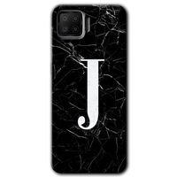 MRCİLETİSİM Oppo A73 Kılıf Baskılı Kapak - Siyah Mermer Desenli J Harfi + 5D Tam Kaplayan Cam