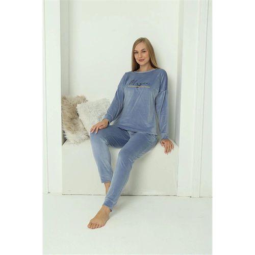Kadın Kadife Mavi Pijama Takım