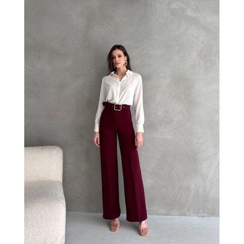 Kadın Yüksek Bel Krep Kumaş Full Likralı Ispanyol Paça Kemer Dahil Pantolon