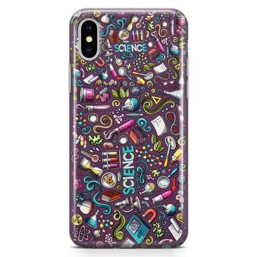 Apple iPhone X Kılıf Bilim İçin Doodle Arka Kapak Koruma Desenli Full Koruyucu