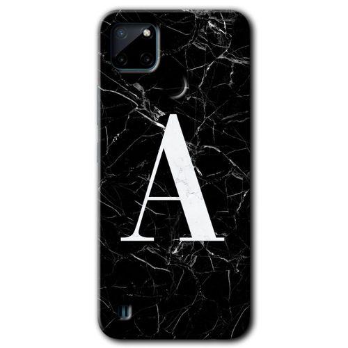 Potkal Hediye Fabrikası Realme C21 Kılıf HD Desen Baskılı Arka Kapak - Siyah Mermer Desenli A Harfi