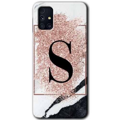 Potkal Hediye Fabrikası Samsung Galaxy M31s Kılıf HD Desen Baskılı Arka Kapak - Pembe Mermer Desenli S Harfi
