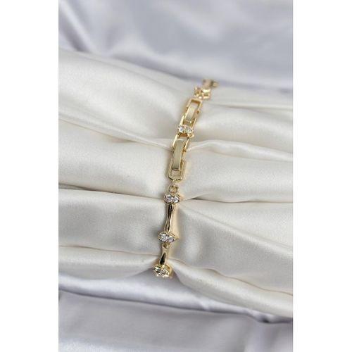 Pirinç Gold Renk Damla Model Zirkon Taşlı Kadın Bileklik