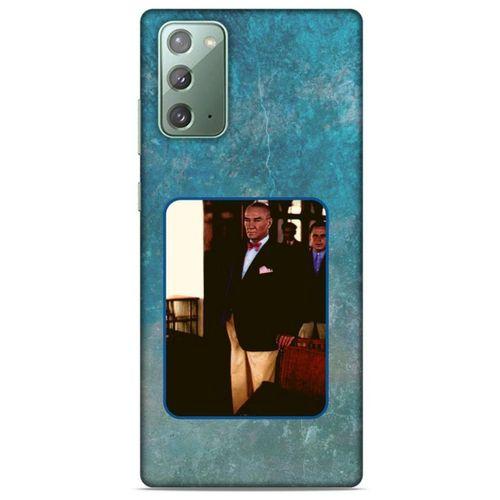 Samsung Galaxy Note 20 Kılıf Atatürk (30) Silicone Case Turkuaz Taş