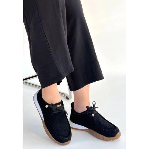 Sier Siyah Süet Bağcıklı Spor Ayakkabı