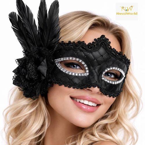 Siyah Tüylü Venedik Lüks Balo Maskesi