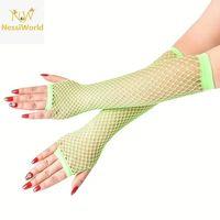 80’ler 90’lar Retro Neon Yeşil File Parmaksız Eldiven 26 cm