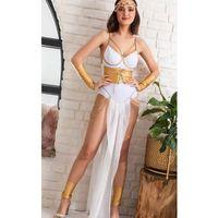 Tanrıça Temalı Beyaz Altın Seksi Fantazi İç Giyim Kostüm,zincir Detaylı, Transparan Şifon Etekli Set