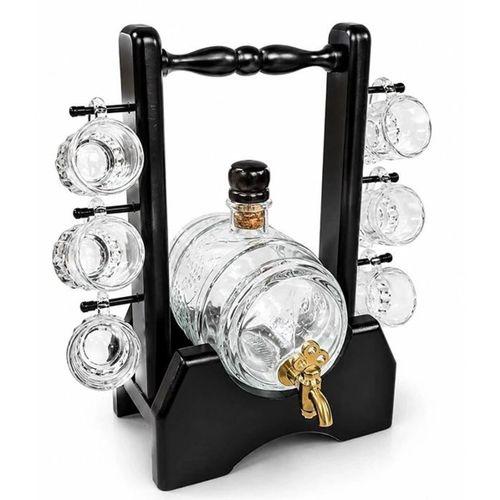 Ahşap Standlı Cam Fıçı Ve 6 Shot Bardaklı İçki Servis Seti Alk5605