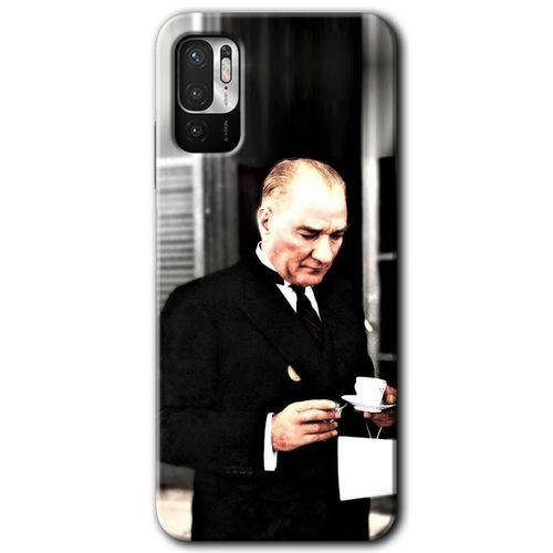 MRCİLETİSİM Xiaomi Redmi Note 10 5G Kılıf HD Desen Baskılı Arka Kapak + Temperli Cam - Atatürk Türk Kahvesi