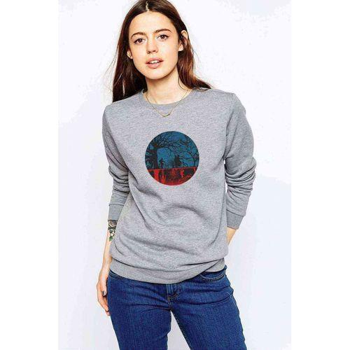 Stranger Things The Upside Down Biker Baskılı Gri Kadın Sweatshirt